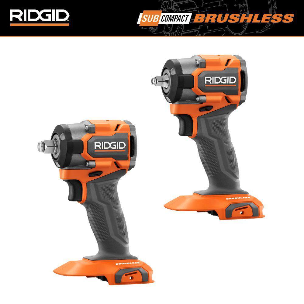 RIDGID 18V SubCompact Brushless Cordless 38 in. Impact Wrench and 18V SubCompact Brushless 12 in. Impact Wrench (Tools Only) R872102SBN