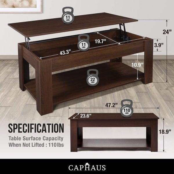 Lift Top Coffee Table w/Storage， Storage Coffee Table w/Lift Top for Living Room， Rising Tabletop Coffee Table