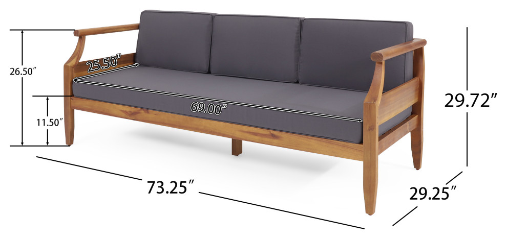 Bianca Outdoor Mid Century Modern Acacia Wood 3 Seater Sofa  Teak/Dark Gray   Midcentury   Outdoor Sofas   by GDFStudio  Houzz