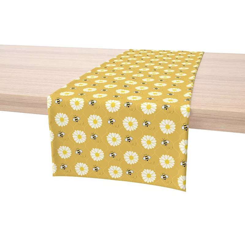 Table Runner， 100% Polyester， 14x108， Bumble Bees and Daisies