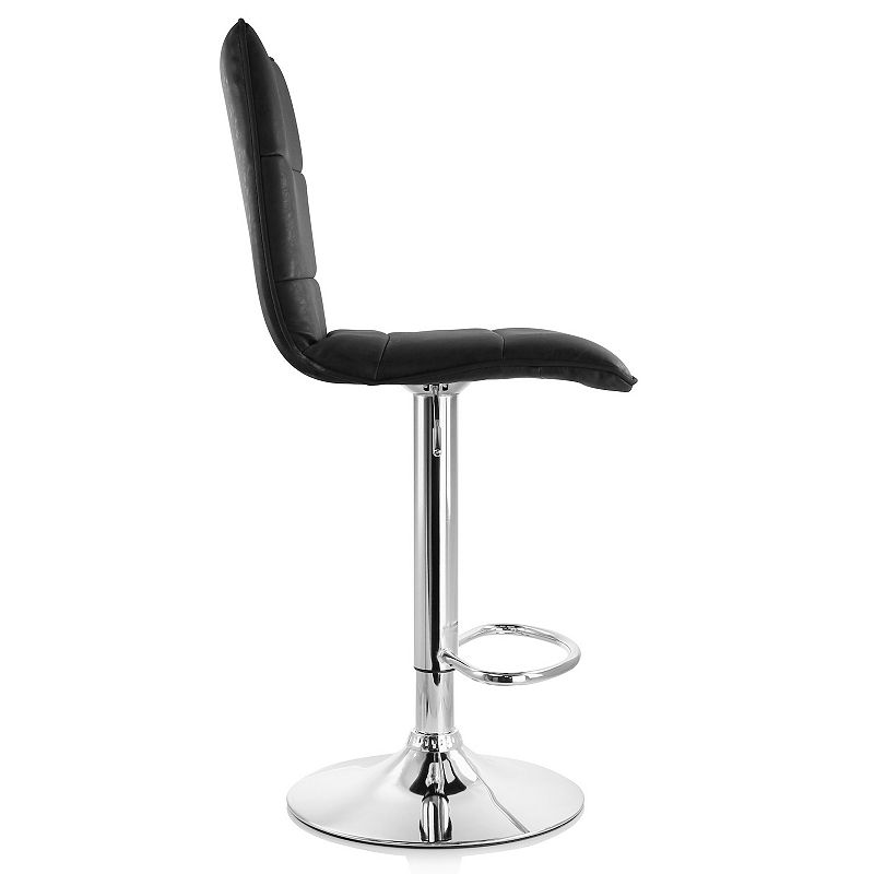 Elama 2 Piece Vintage Faux Leather Adjustable Bar Stool in Black with Chrome Base