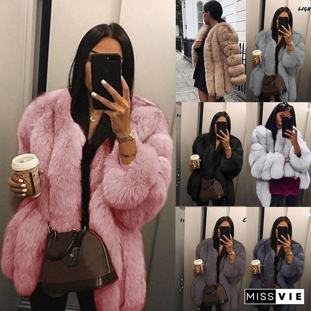 Winter Luxury Faux Fur Coat Women's Fashion Elegant Furry Thick Warm Jacket Fur Party Cardigan Coat S-5XL