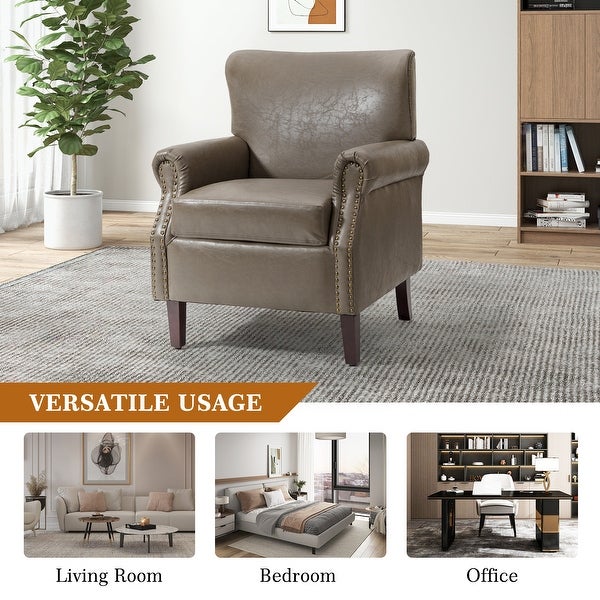 Levi Transitional Leather Armchair with Nailhead Trim Rolled Arms by HULALA HOME