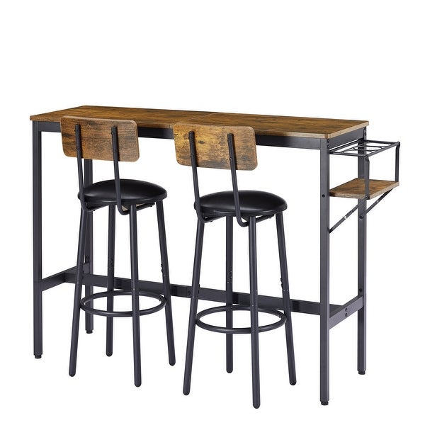 3pcs Industrial Style Bar Table Set with Wine Bottle Storage Rack