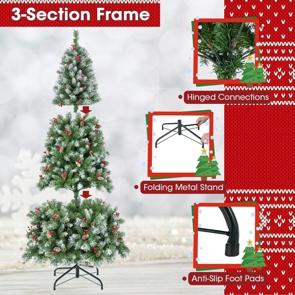 Holiday Hinged Christmas Tree with PVC Branch Tips，Warm White LED Lights