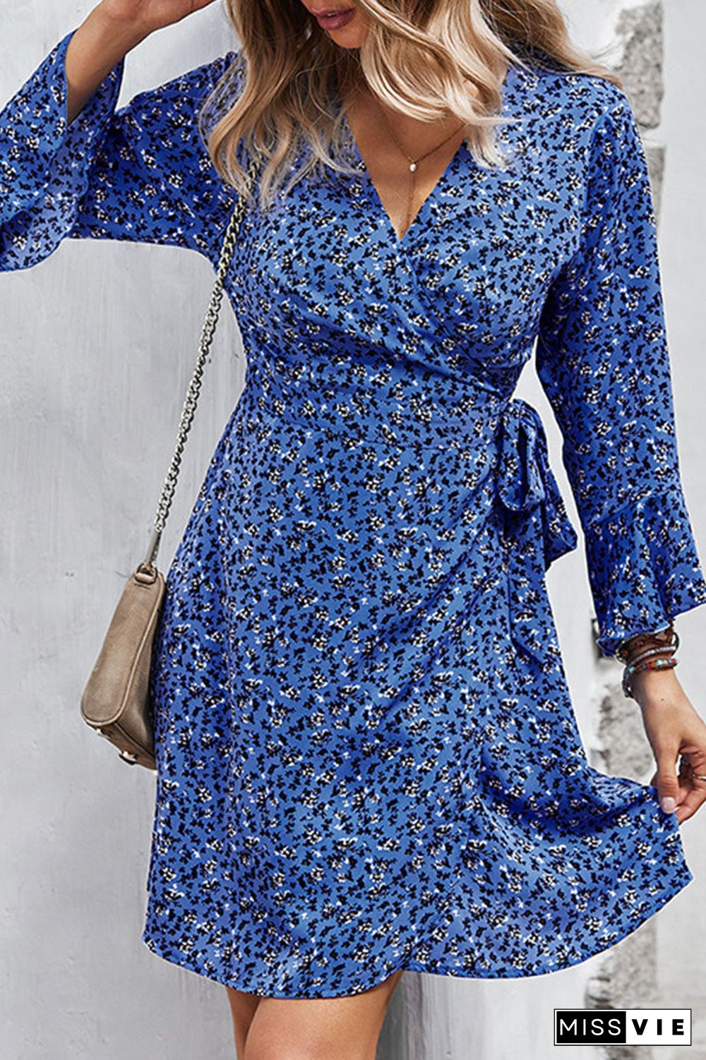 Fashion Casual Print Split Joint V Neck A Line Dresses