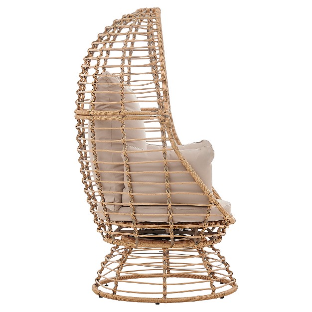 Barton Outdoor Rattan Wicker Swivel Basket Egg Chair Lounge Chair With Cushion Beige