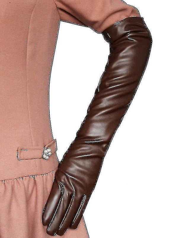 Women Simulation Gloves Leather Silky Lining Long Over Elbow Elegant Mitten 50cm