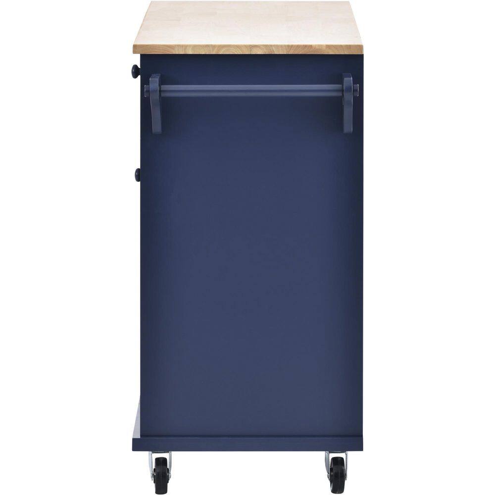 Dark Blue Kitchen Island on 5-Wheels with Storage Cabinet and Microwave Cabinet Solid Wood Desktop VJ1208KIsland7