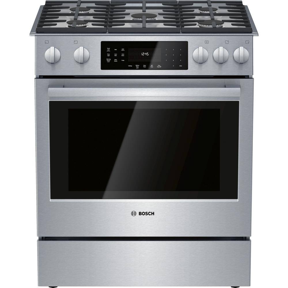 Bosch Benchmark Benchmark Series 30 in. 4.8 cu. ft. Slide-In Gas Range with Self-Cleaning Convection Oven in Stainless Steel HGIP056UC