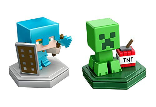 Minecraft Earth Boost Mini Defending Alex and Mining Creeper Figure 2-Pack， NFC Chip Enabled For Play With Minecraft Earth Augmented Reality Mobile Device Game， Toys For Girls And Boys Age 6 And Up