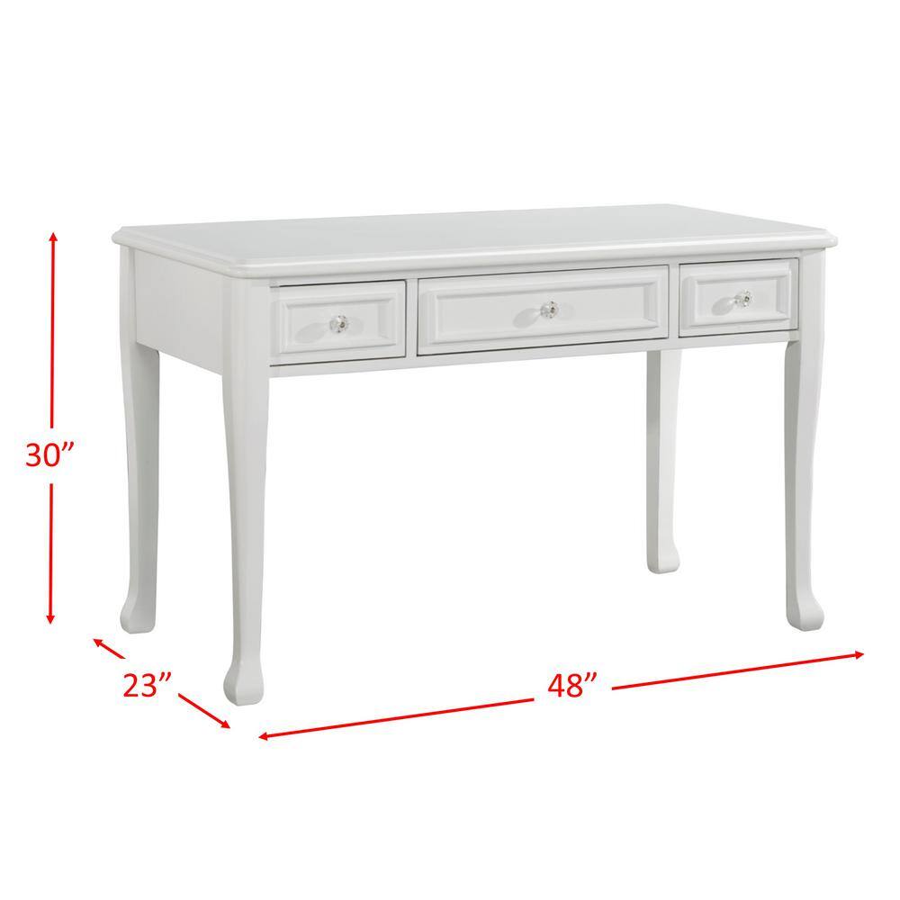 Picket House Furnishings 48 in. Rectangular White 3 Drawer Writing Desk with Built-In Storage JS700DK