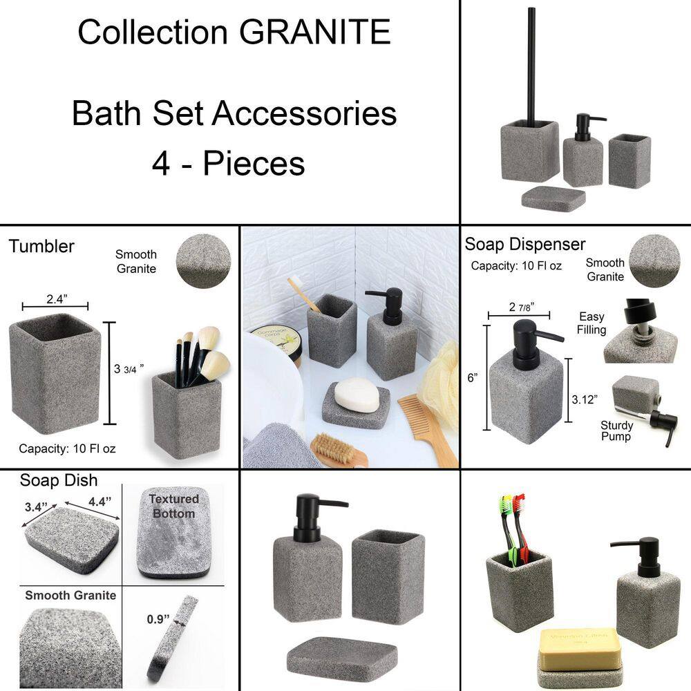 Granite 3-Pieces  Bath Accessory Set with Soap Pump Tumbler and Soap Dish Polyresin Grey SET3GRANITE6194180