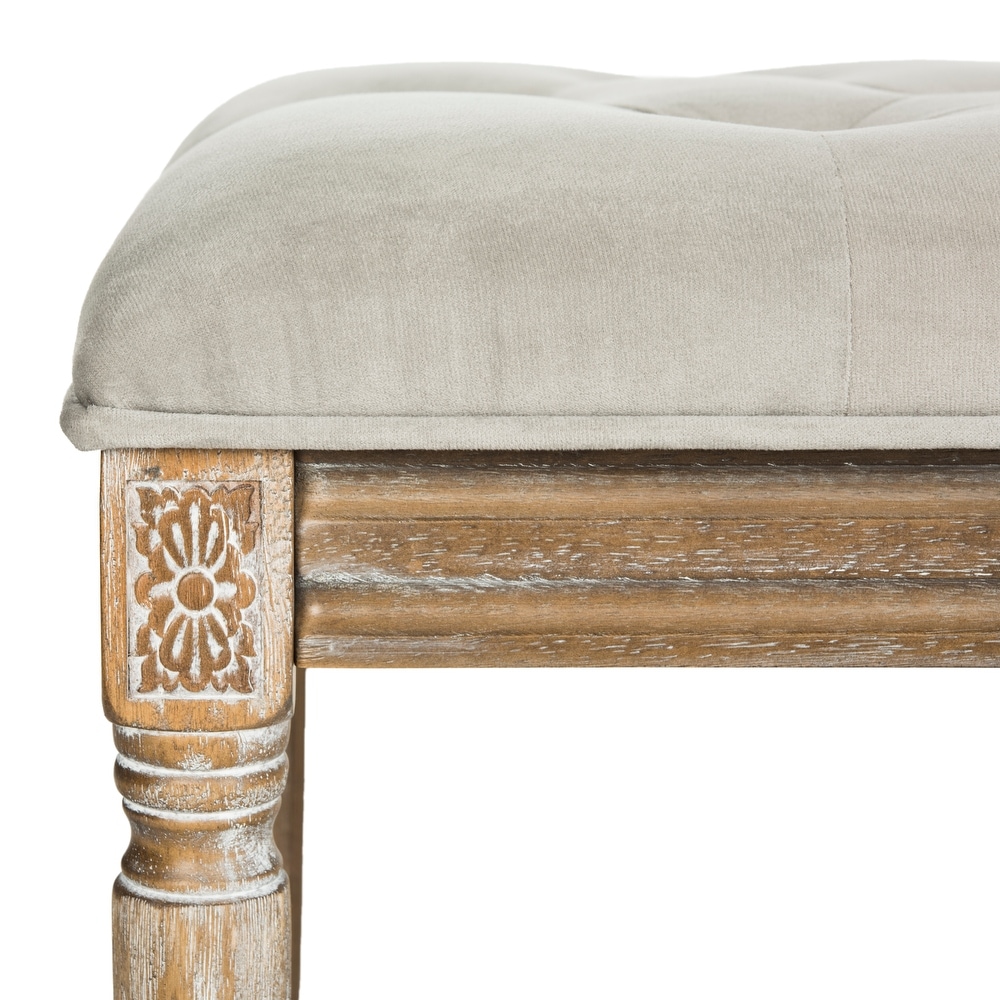 SAFAVIEH Rocha French Brasserie Tufted Rustic Wood Grey Bench   47.3\