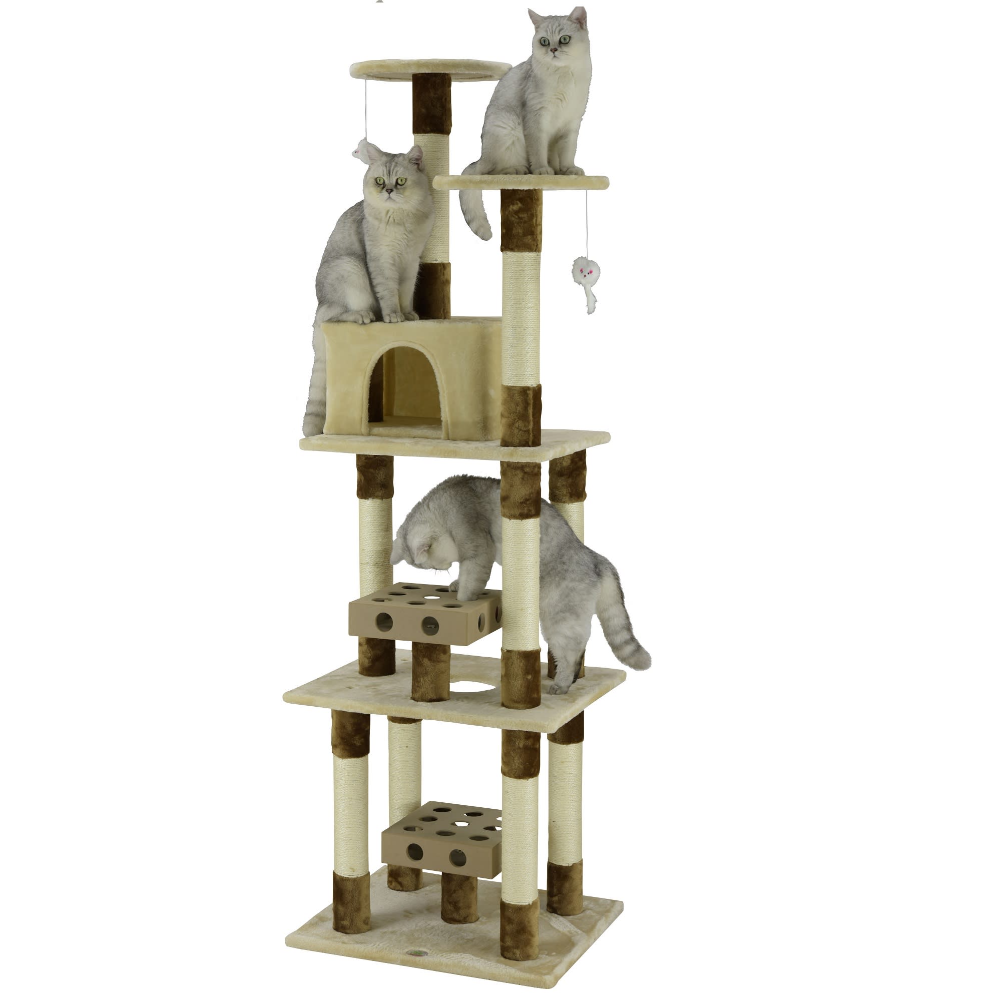 Go Pet Club IQ Busy Box Cat Condo with 2 IQ boxes and Sisal Covered Scratching Posts SF059， 74