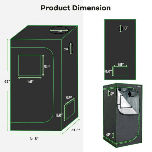 32 x 32 x 63 Inch Mylar Hydroponic Grow Tent with Observation Window and Floor Tray-Black