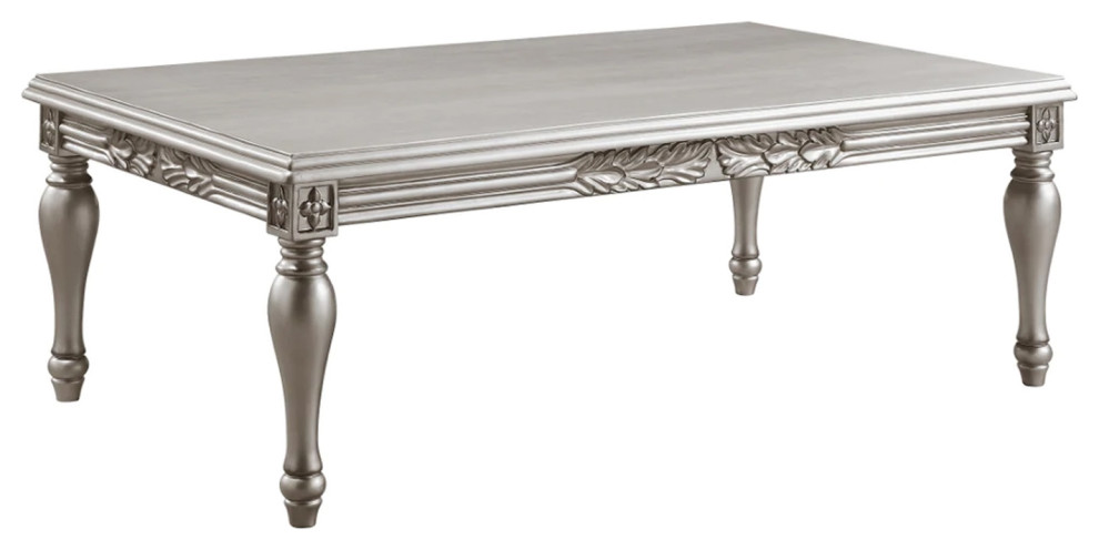 Benzara BM276227 59 quotCoffee Table  Floral Trim  Turned Legs  Wood  Silver   Victorian   Coffee Tables   by Uber Bazaar  Houzz