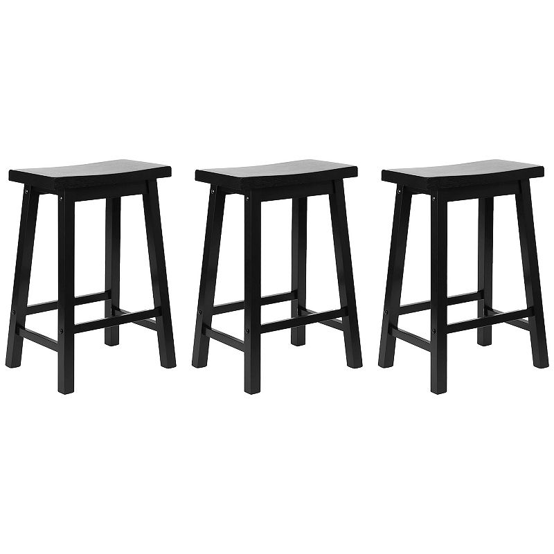 Pj Wood Classic Saddle Seat 24 Inch Kitchen Bar Counter Stool， Black (3 Pack)