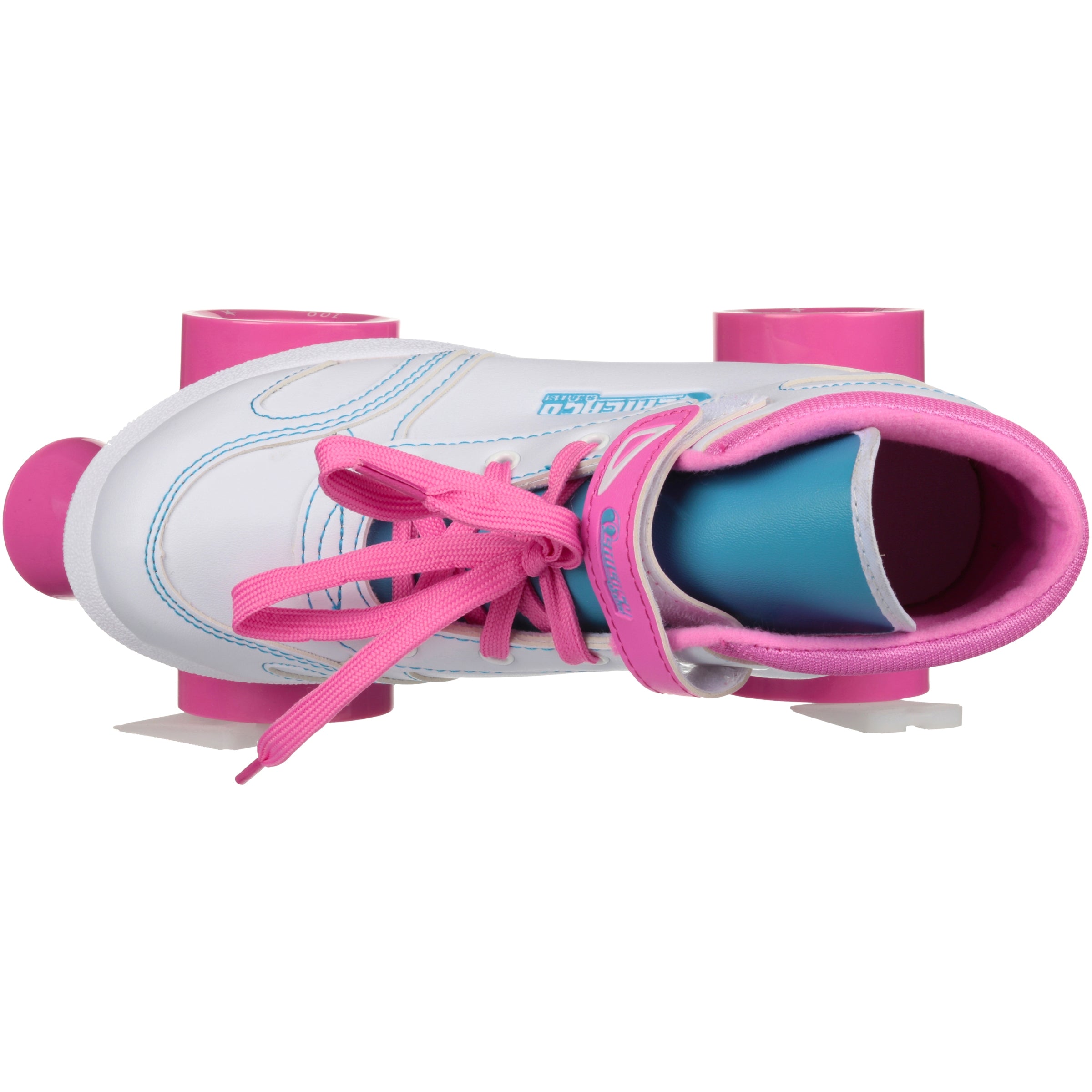 Chicago Skates Girls' Quad Roller Skates White/Pink/Teal Sidewalk Skates， Size 3