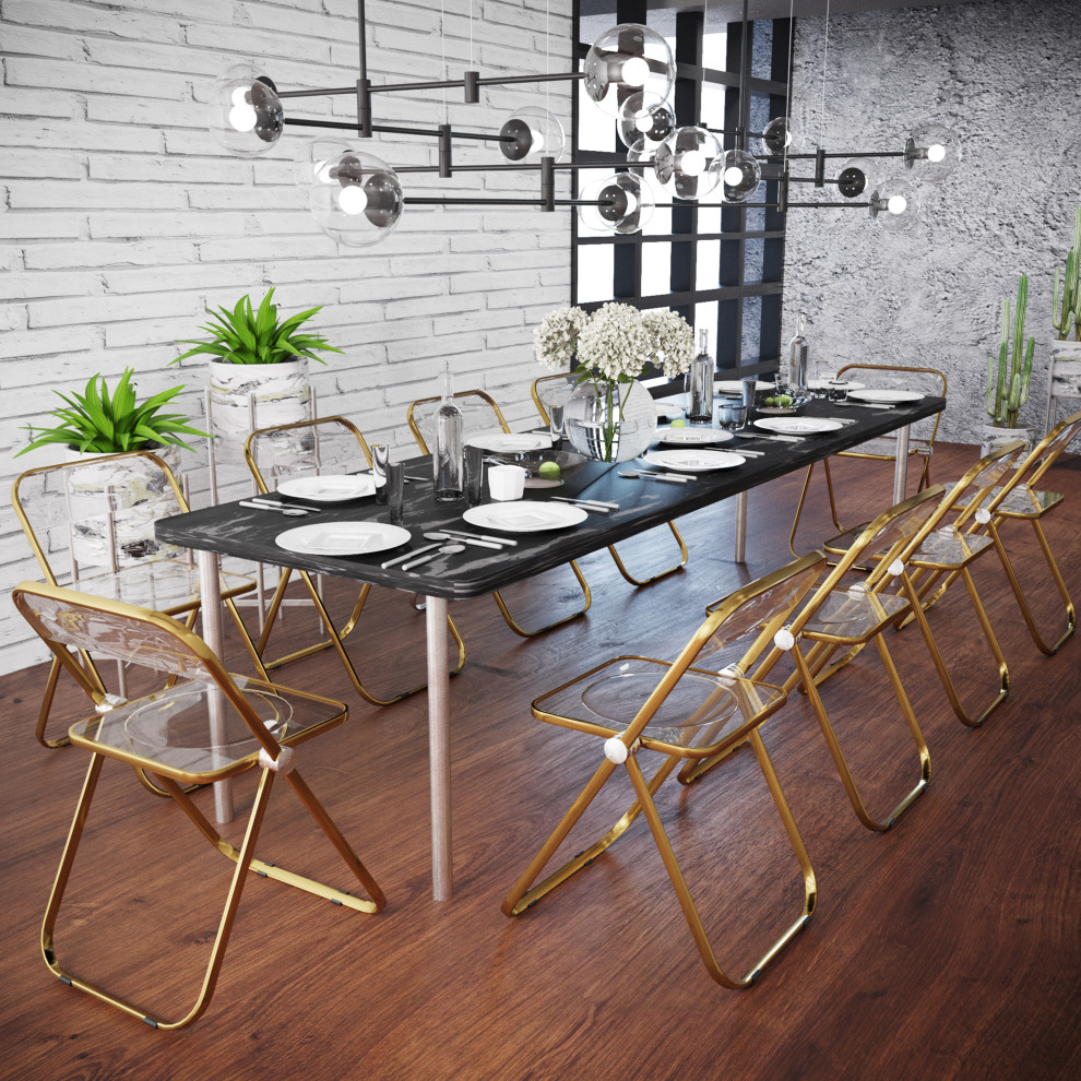 Lawrence Acrylic Folding Chair With Gold Frame Set of 2   Contemporary   Folding Chairs And Stools   by LeisureMod  Houzz