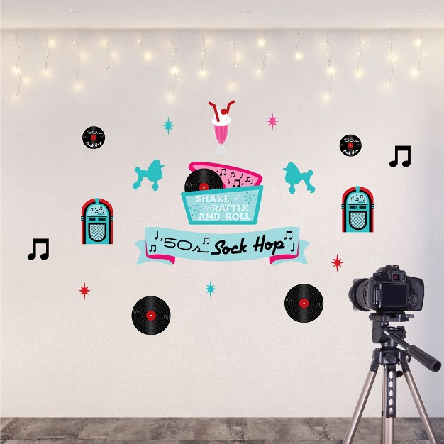 Big Dot Of Happiness 50 s Sock Hop Peel And Stick 1950s Rock N Roll Party Decoration Wall Decals Backdrop