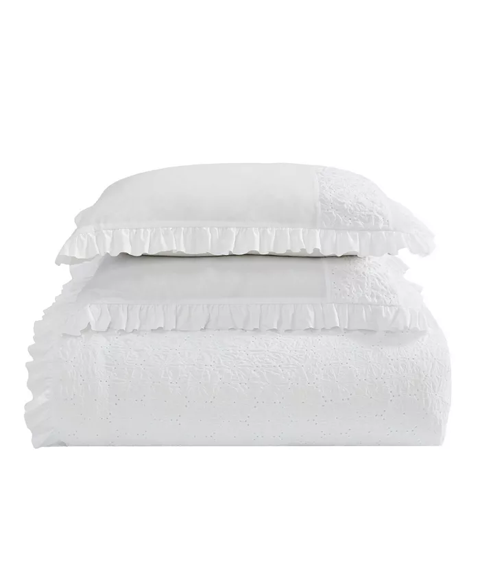 Laura Ashley Eyelet Ruffle Microfiber 2 Piece Comforter Set， Twin