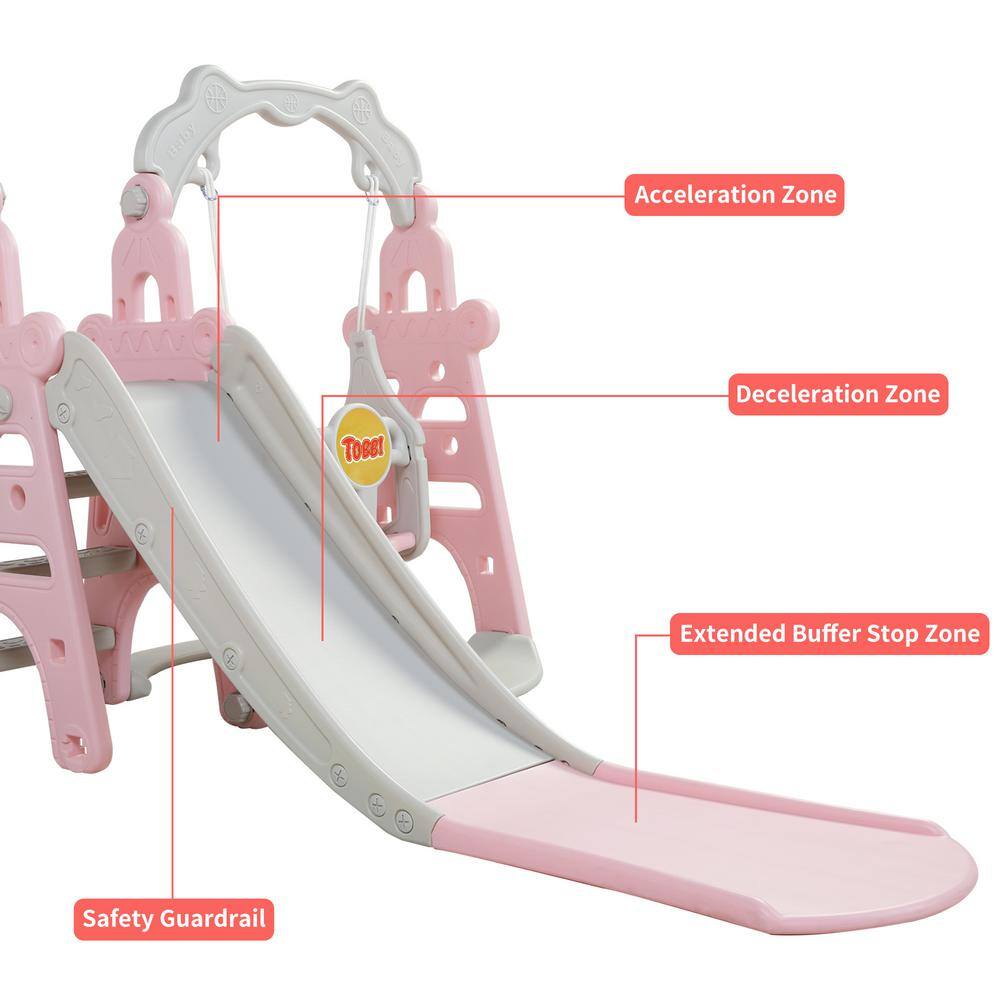 Nyeekoy 3-in-1 Kids Slide and Swing Set Toddler Climber Playset Indoor Outdoor Playground Pink and Grey TH17G0755-T01