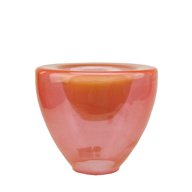 Coral Pink Torchiere Shaped Glass Votive Candle Holder With Wax Candle