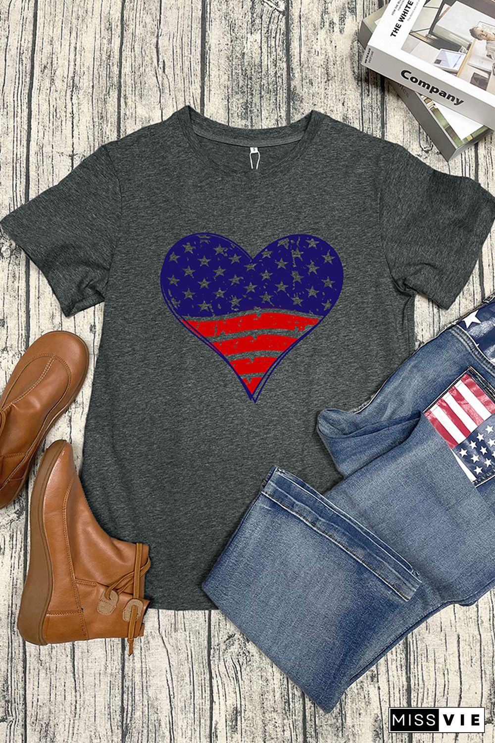 Patriotic Grunge Heart Graphic T-Shirt Wholesale