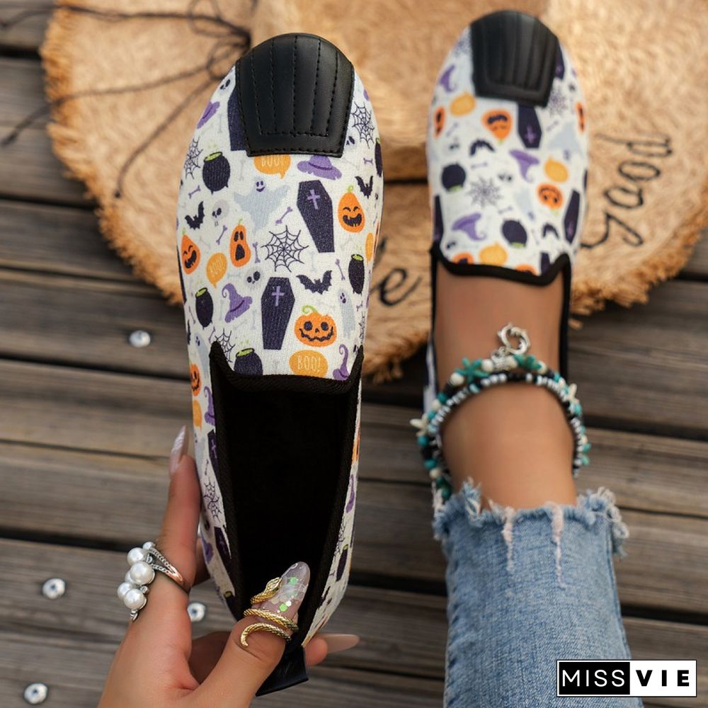 Halloween Purple Casual Patchwork Printing Round Comfortable Flats Shoes