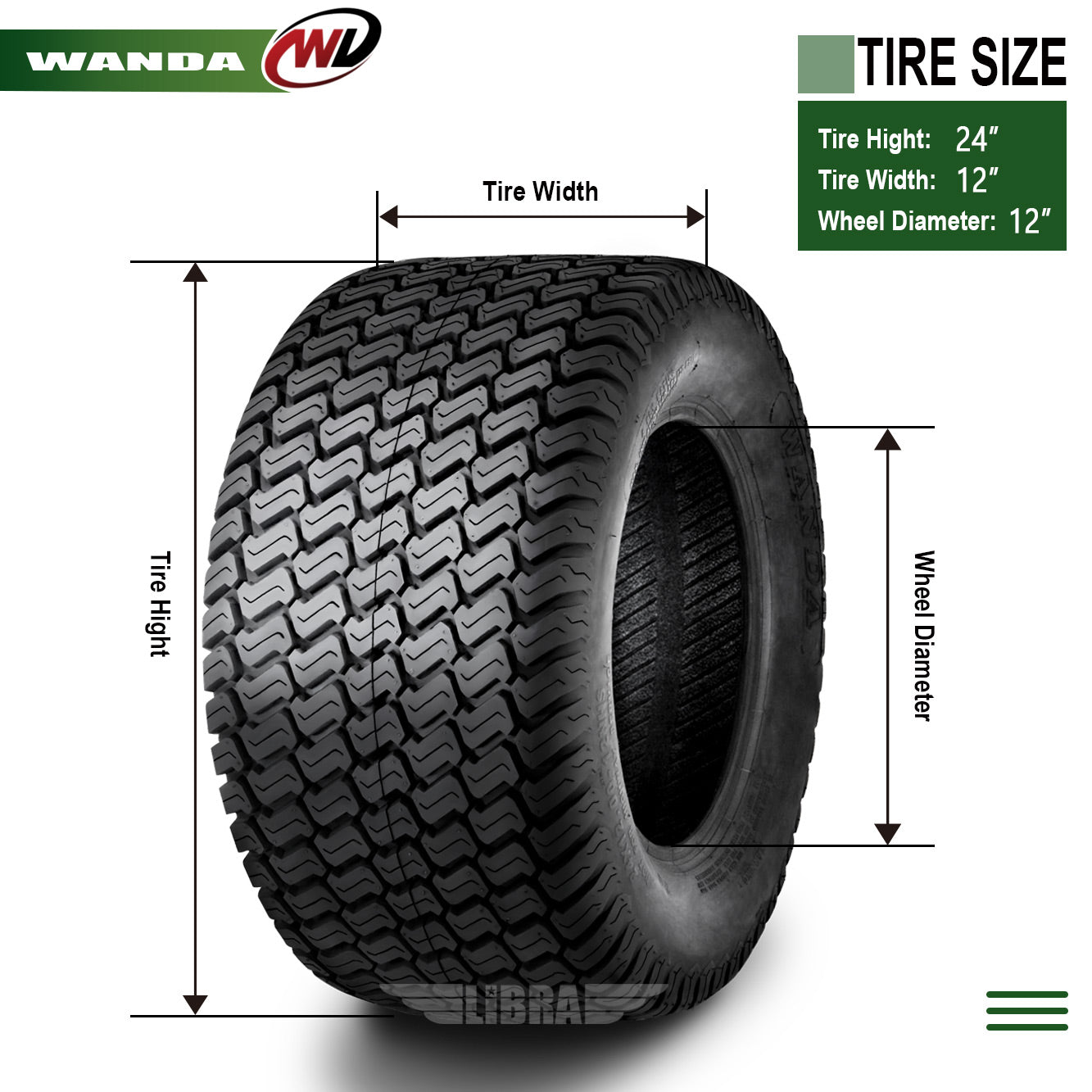 One New 24x12-12 Lawn Mower Tractor Turf Tire P332 /4PR - 13051