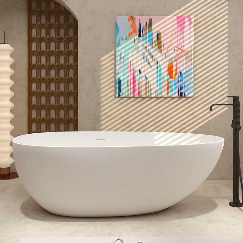 MEDUNJESS 67'' Freestanding Soaking Stone Resin Bathtub
