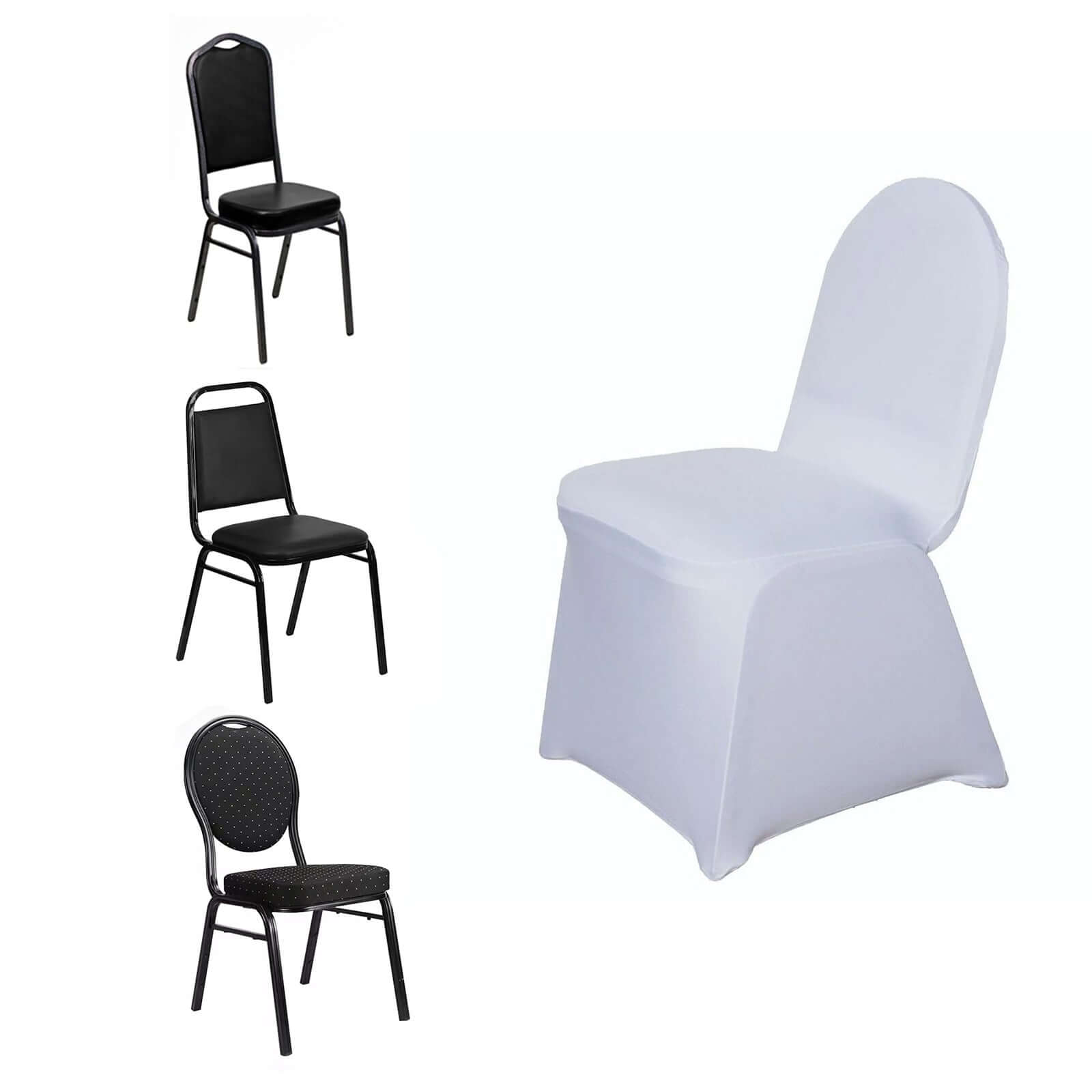 White Spandex Stretch Fitted Banquet Slip On Chair Cover 160 GSM