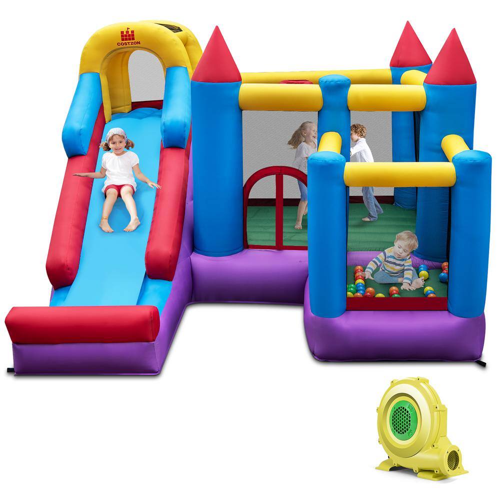 Costway 5-In-1 Inflatable Bounce House with Basketball Rim and Climbing Wall with 735-Watt Blower NP10535US