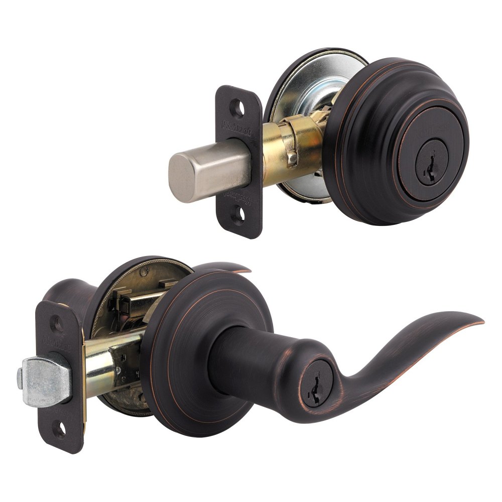 Venetian Bronze Tustin Door Lever and Single Cylinder Deadbolt Set