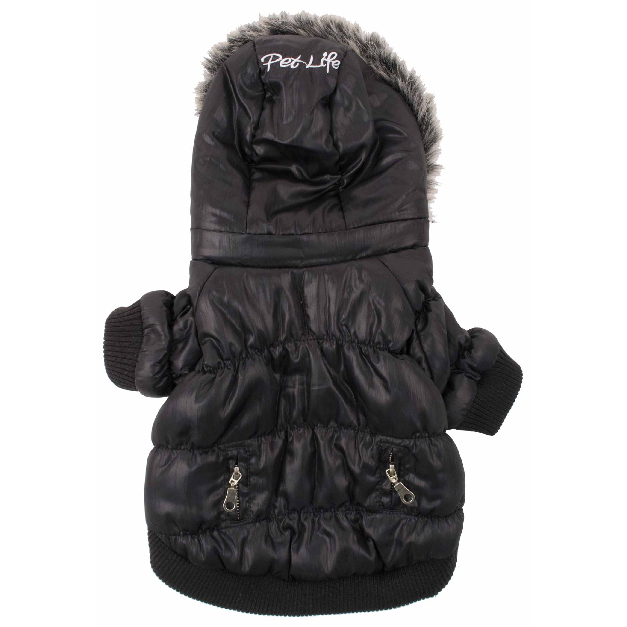 Pet Life Metallic Black Dog Parka， X-Small