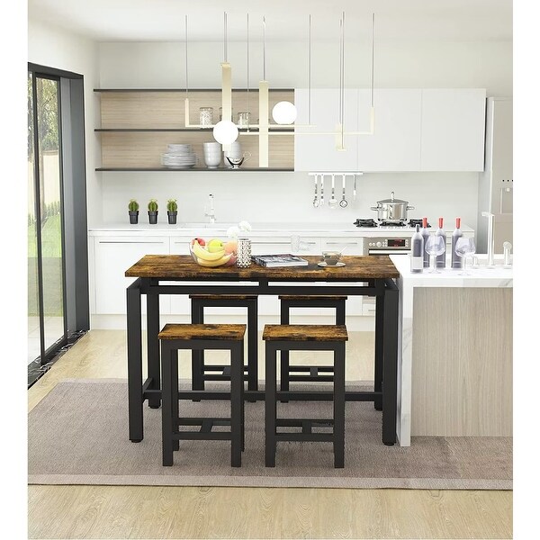 4 - Person Counter Height Dining Set with Wooden Panel and Metal Frame