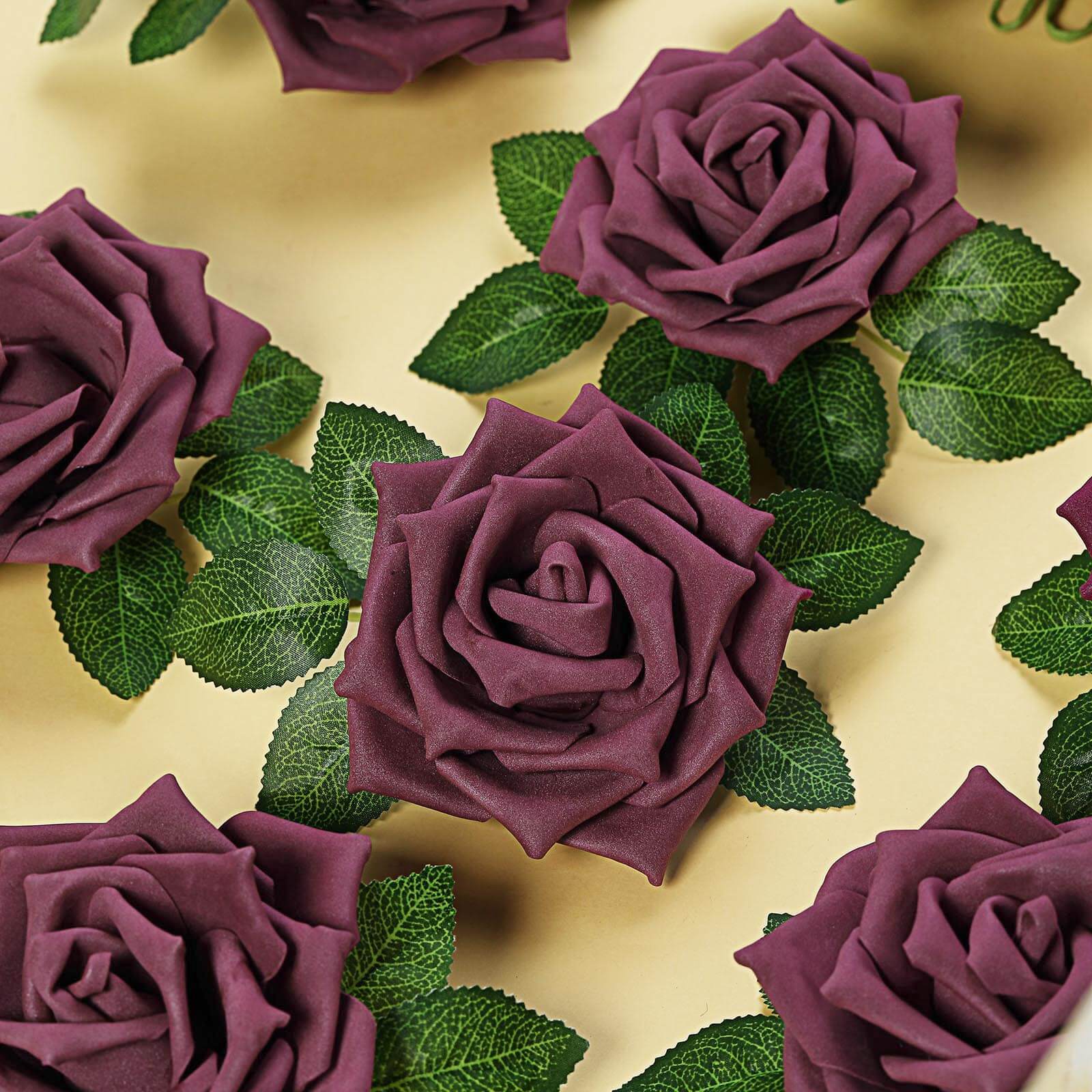 24 Roses Eggplant Artificial Foam Flowers With Stem Wire and Leaves 5