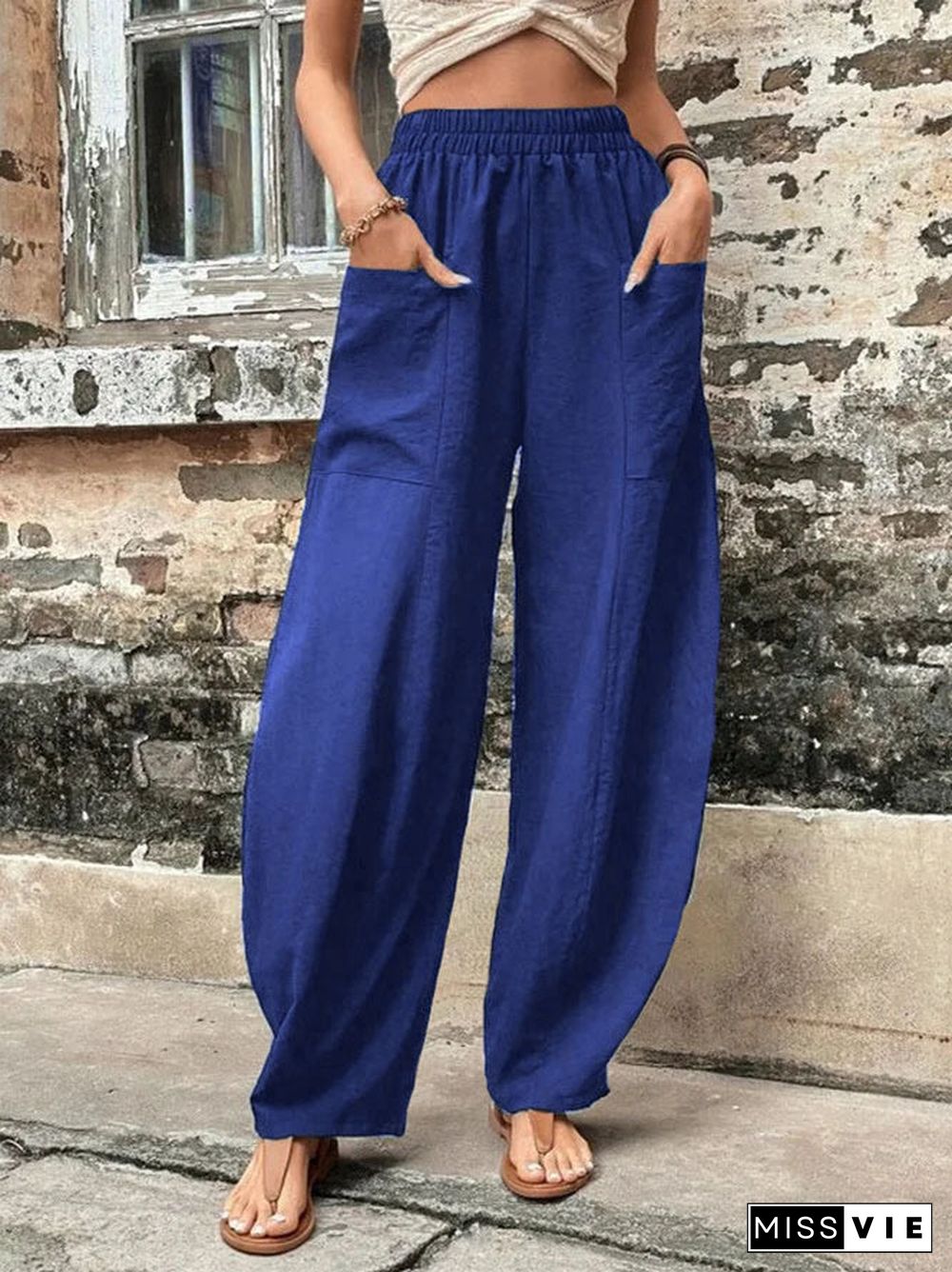 Women's Pocket Casual Pants Elastic Trousers