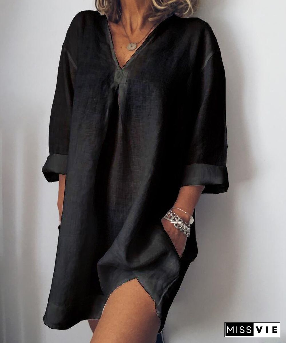 Long Sleeve V Neck Casualdress