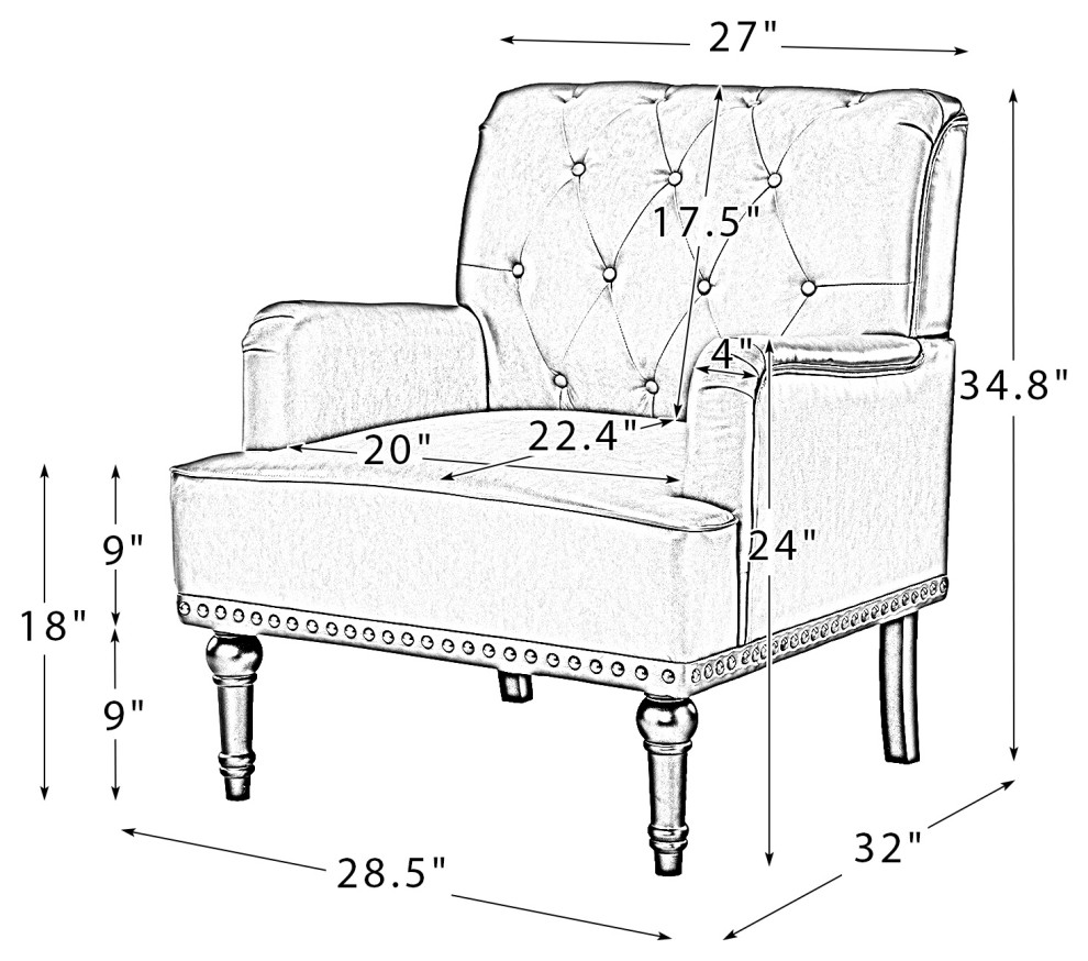 34.8 quotWooden Upholstered Armchair  Set of 2   Traditional   Armchairs And Accent Chairs   by Karat Home  Houzz