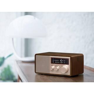 🎉Limited Time Offer🎉Sangean AMFMBluetooth Dark Walnut Wood Cabinet Radio with Rose Gold Face Plate and USB Charging Port WR-16SE