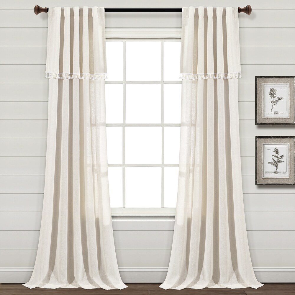 Lush Decor Ivy Tassel Faux Linen Window Curtain Panel Pair   84\