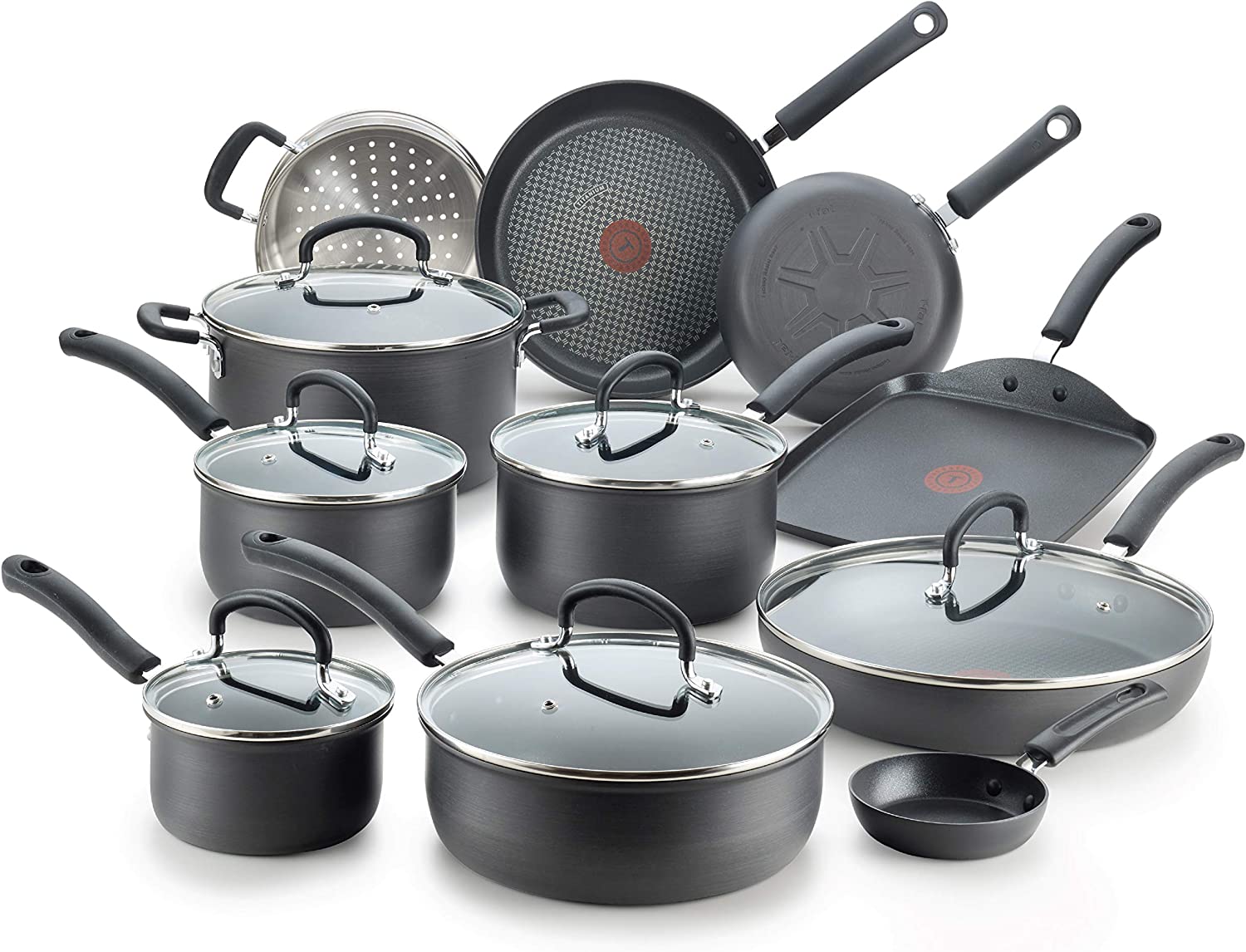 T-fal Ultimate Hard Anodized Nonstick 17 Piece Cookware Set， Black