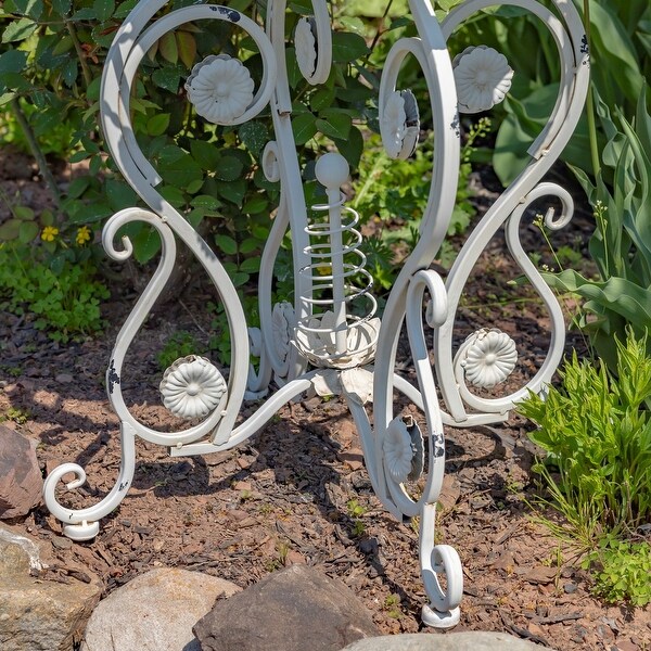 25.2 Inch Tall Round Iron Table with Flower Accents