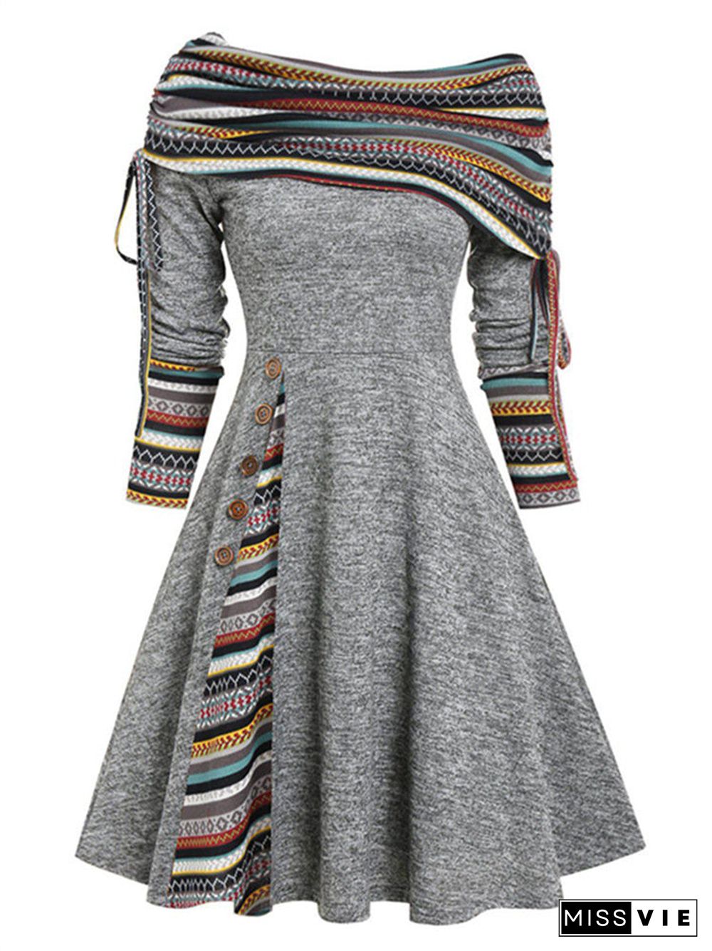 Women's Long Sleeve Graphic Midi Dress