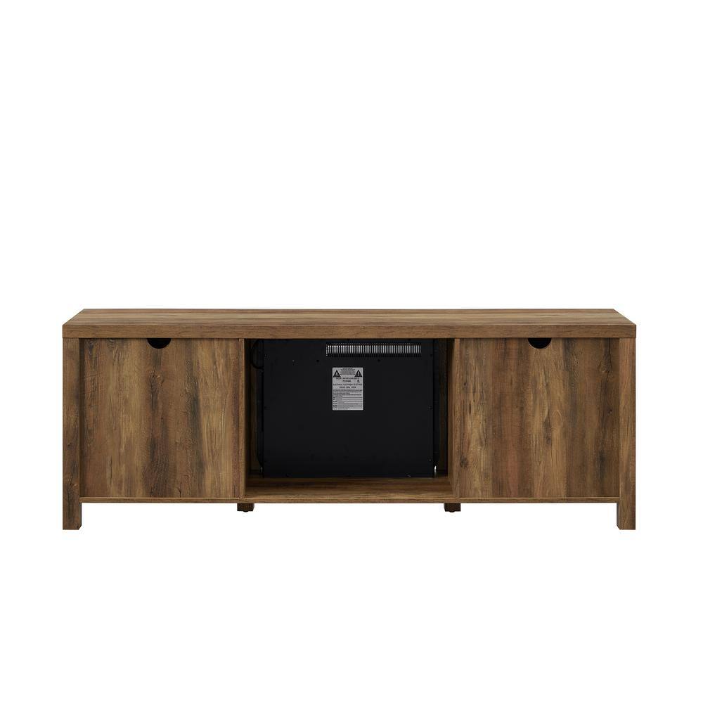 Welwick Designs 70 in. Reclaimed Barnwood Farmhouse Double Barn Door Fireplace TV Stand Fits TVs up to 80 in. HD9176