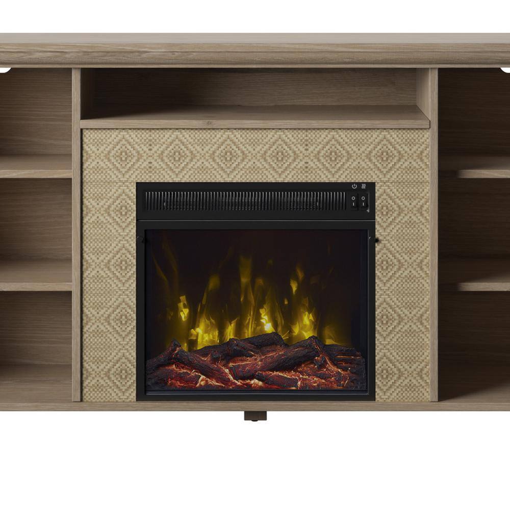 Twin Star Home 65 in. Freestanding Wooden Electric Fireplace TV Stand in Natural Oak 18MM1791-PO117S