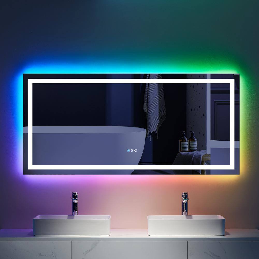 UPIKER 60 in. W x 36 in. H Rectangular Frameless LED Anti Fog Backlit and Front Lighted Wall Bathroom Vanity Mirror in RGB UP2208MIRC6036