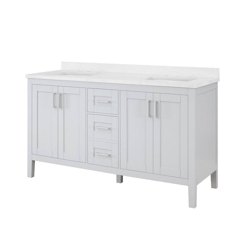 Home Decorators Collection Sepal 60 in. W x 21 in. D x 34.50 in. H Bath Vanity in Dove Grey with White Cultured Marble Top Sepal 60G